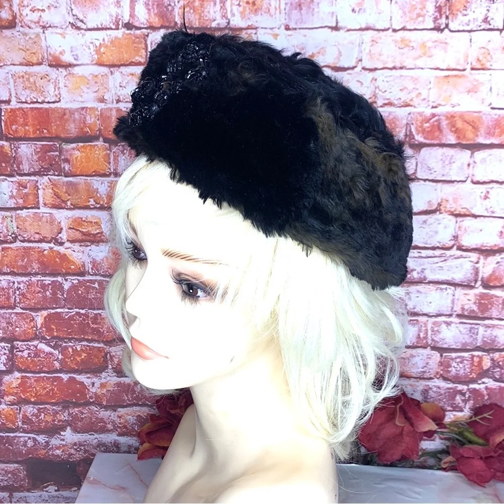 Vintage 50s Two Tone Mink Pillbox Hat - Picture 6 of 10